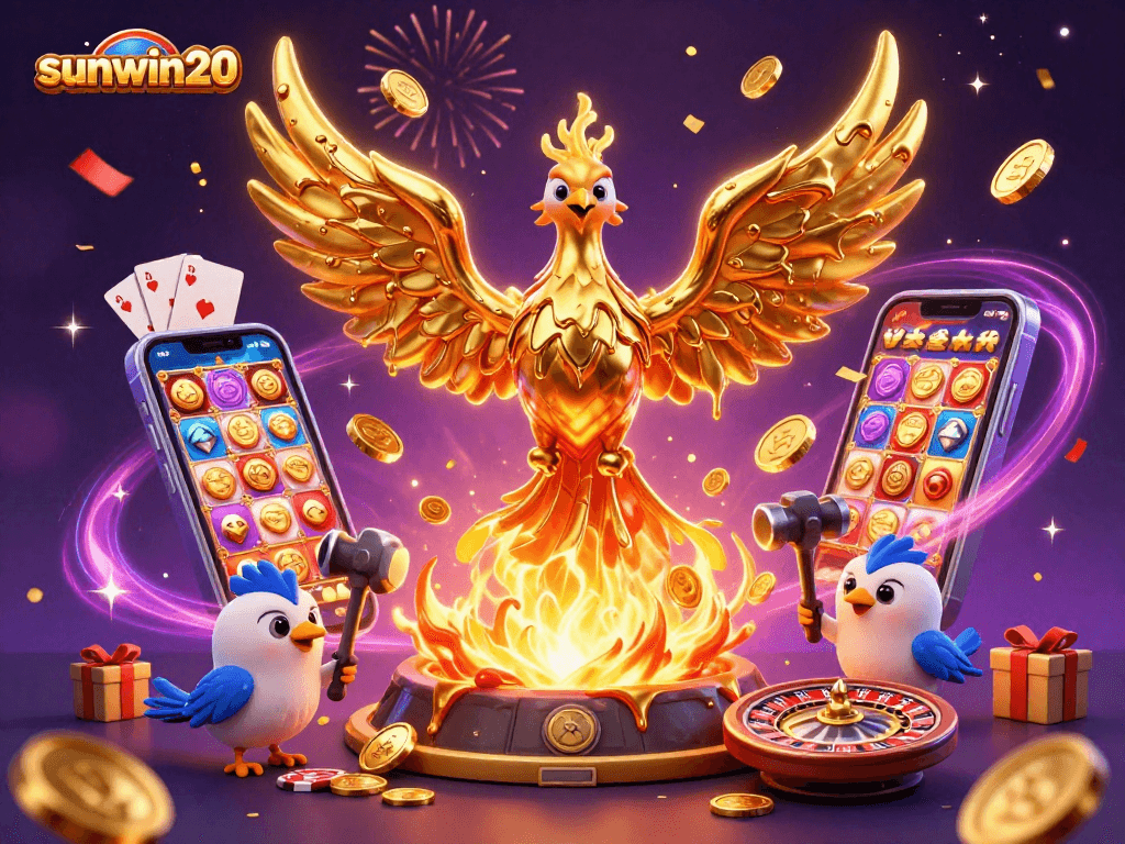 Experience the excitement of sunwin20 with a vibrant 3D casino scene featuring a golden phoenix!