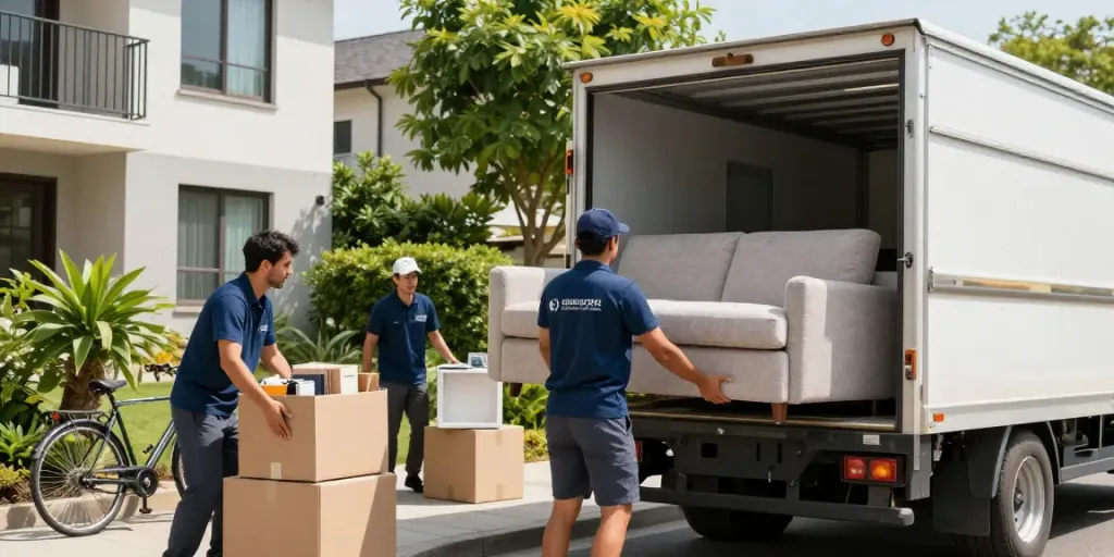 Umzugsunternehmen Berlin team loading furniture into a moving truck efficiently.