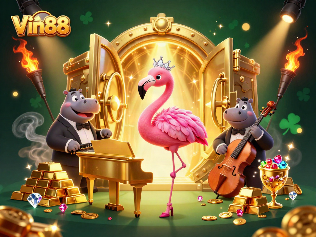 Experience thrilling wins at Vin88 with stylish characters and riches in a vibrant casino setting.