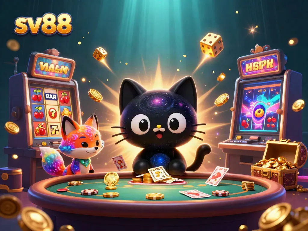 Spin to win at SV88's cosmic casino with golden chips and vibrant characters.