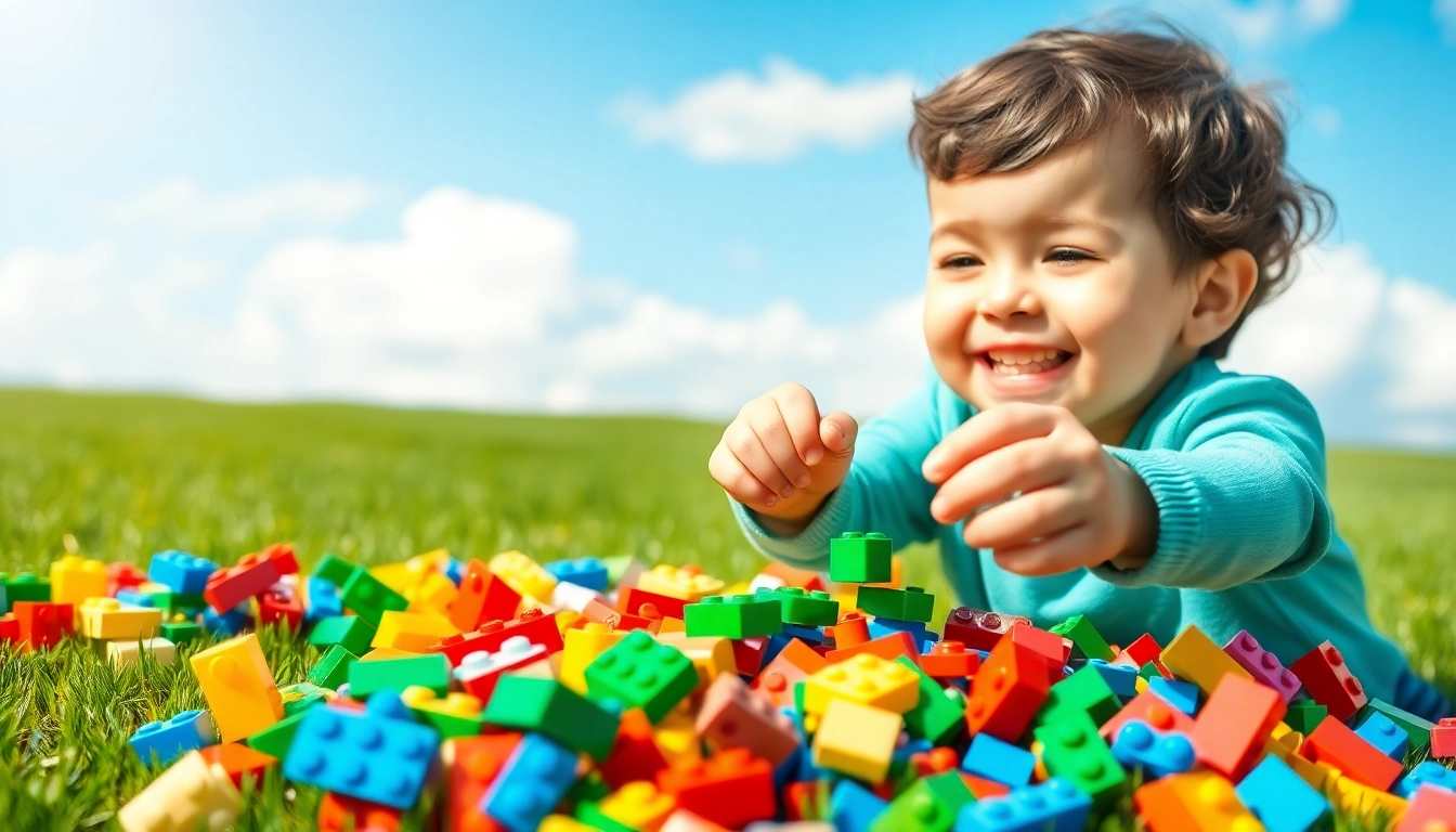 Lego bauen: Ein Kind zeigt kreative Fähigkeiten beim Spielen im Freien