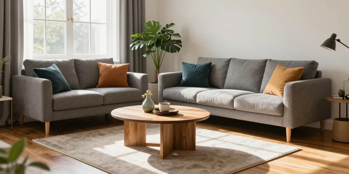 Modernes Wohnzimmer mit stylischem grauem Sofa und dekorativen Gegenständen für möbel günstig kaufen