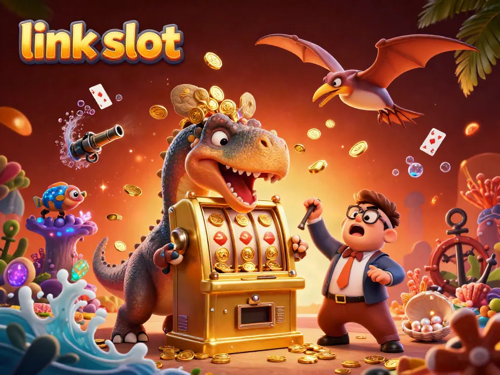 Experience the excitement of link slot jackpots in this vibrant 3D casino illustration