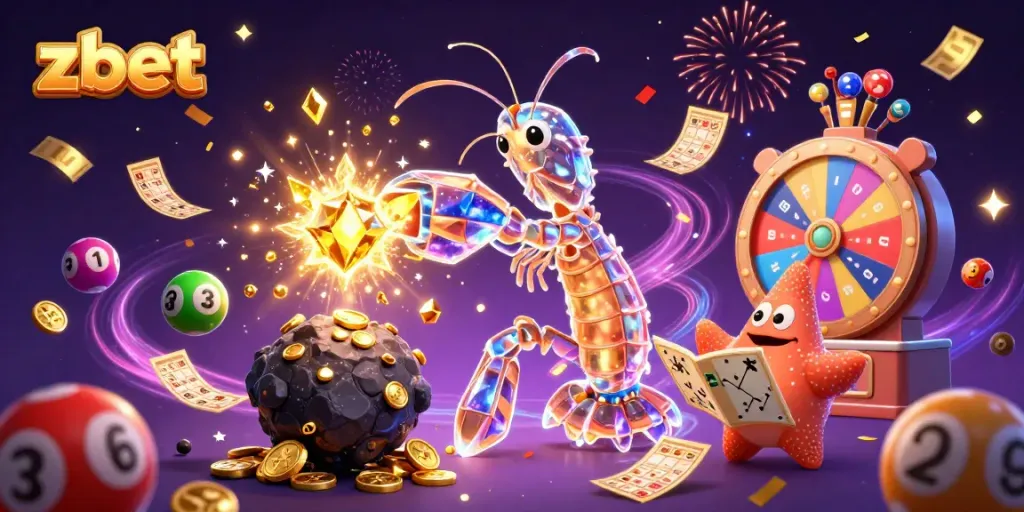 Zbet presents captivating gaming moments as a galactic samurai shrimp breaks through asteroids to reveal treasures.