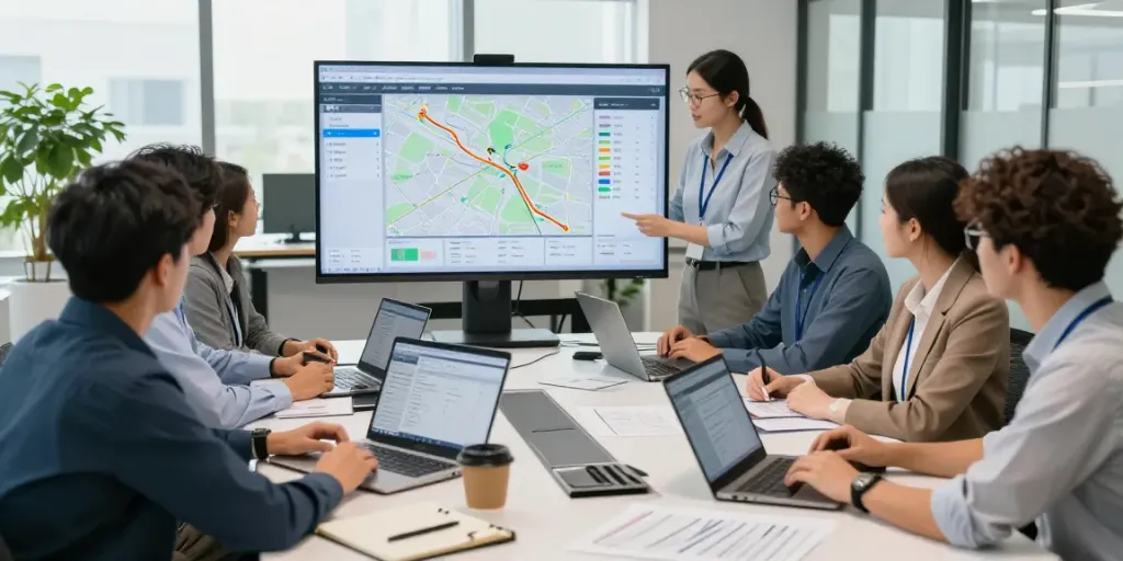 Effizientes Transportunternehmen in Bielefeld mit engagiertem Team bei der Planung internationaler Transporte.