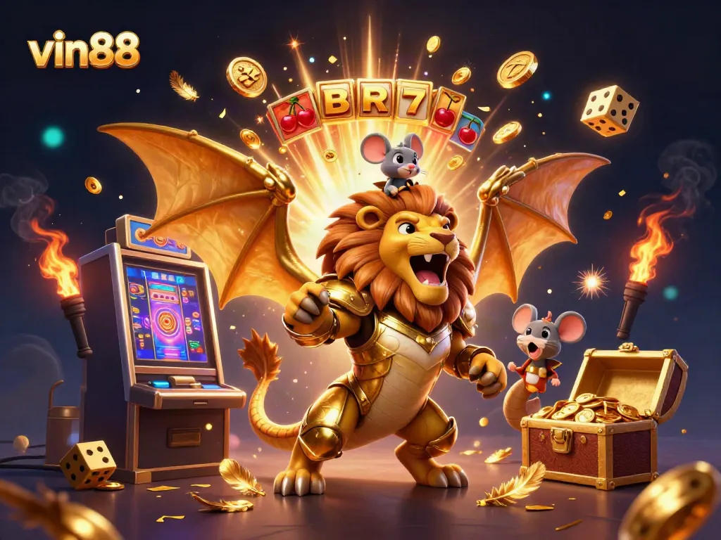 Experience thrilling wins with vin88 in a rich 3D casino adventure filled with golden jackpots and vibrant action!