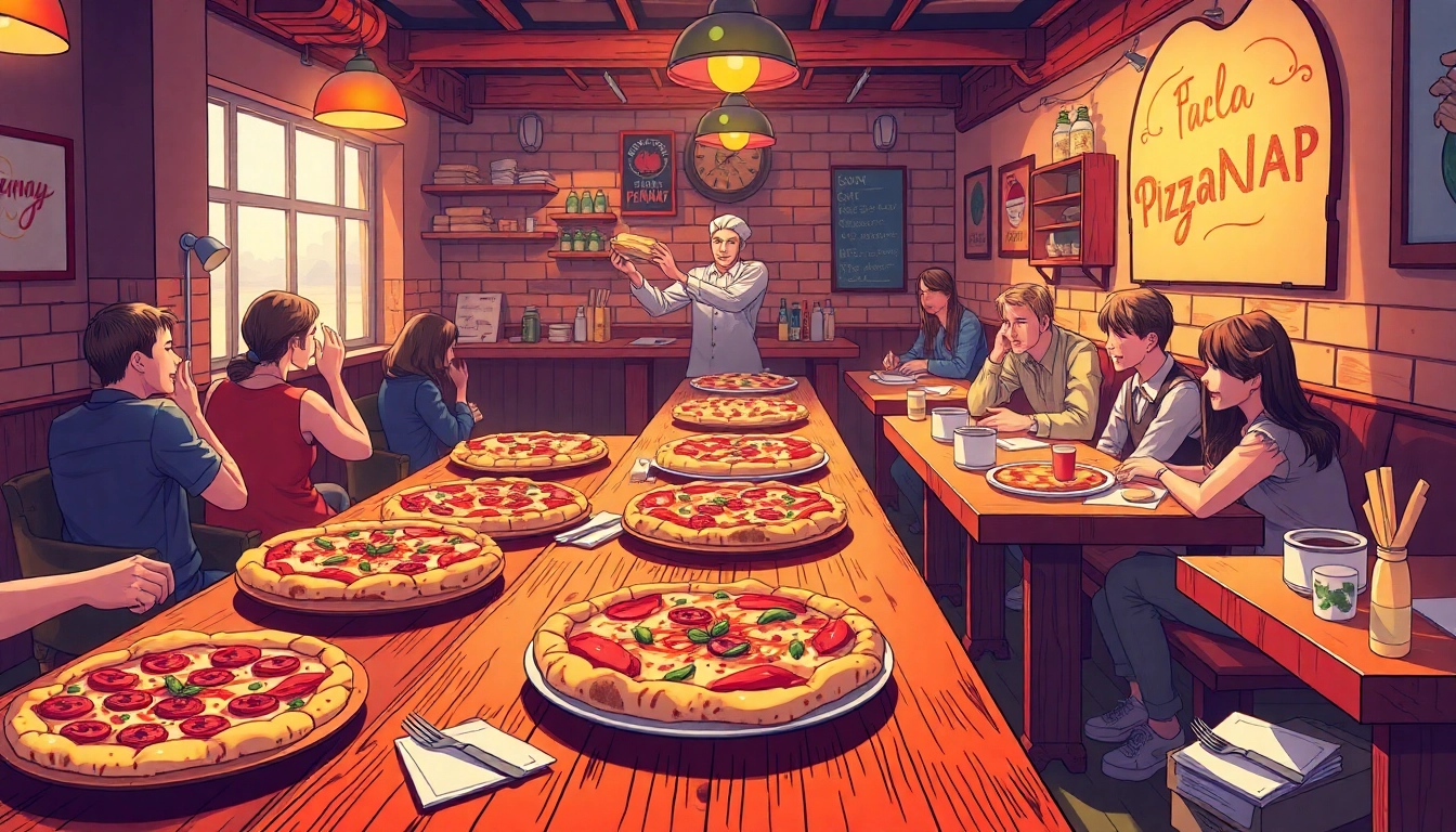 Pizzanap presenting a delightful array of delicious pizzas served in a warm, inviting restaurant setting.