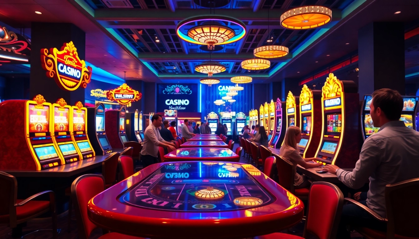 Online casino asztalok és játékgépek izgalmas hangulattal.