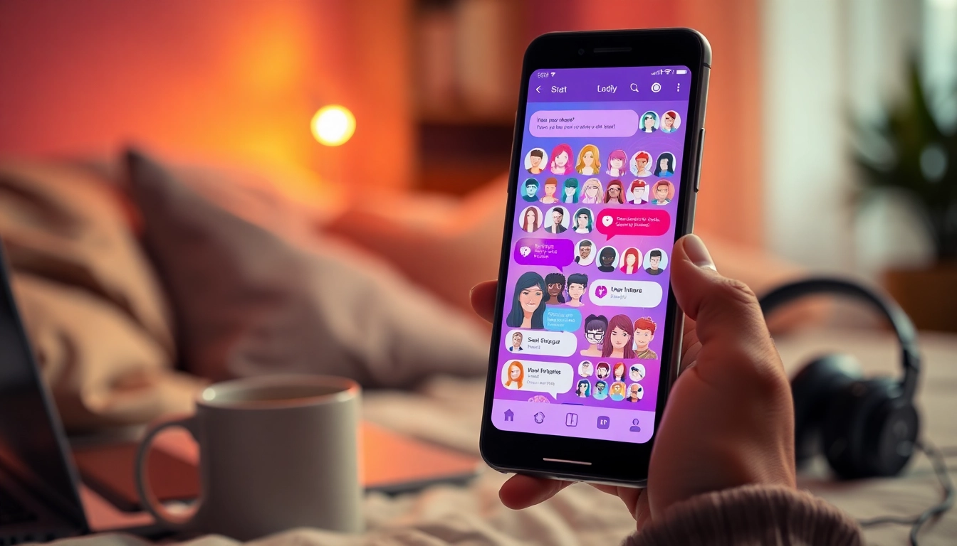 Engaging interface of a vibrant sex chat platform showing colorful avatars and emoticons.