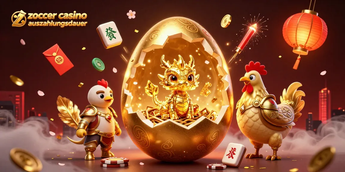 Zoccer Casino Auszahlungsdauer erkennen und erleben durch fesselnde 3D-Cartoon-Darstellung von goldenen Drachen und Jackpot-Elementen.