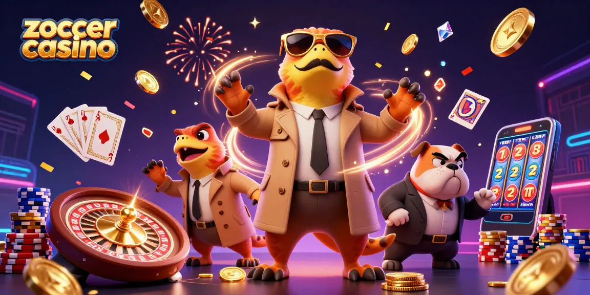 Experience excitement at Zoccer Casino with raptors in a VIP lounge guarded by a bulldog bouncer.